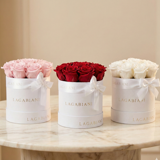 Pink preserved roses in luxury gift box – flowers that last for years | Lagabiani