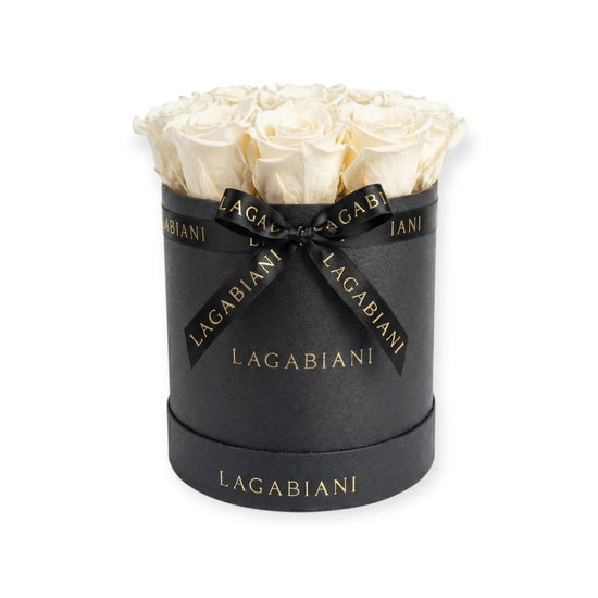 Preserved red roses in luxury round box – 9-11 stems | Lagabiani Miami