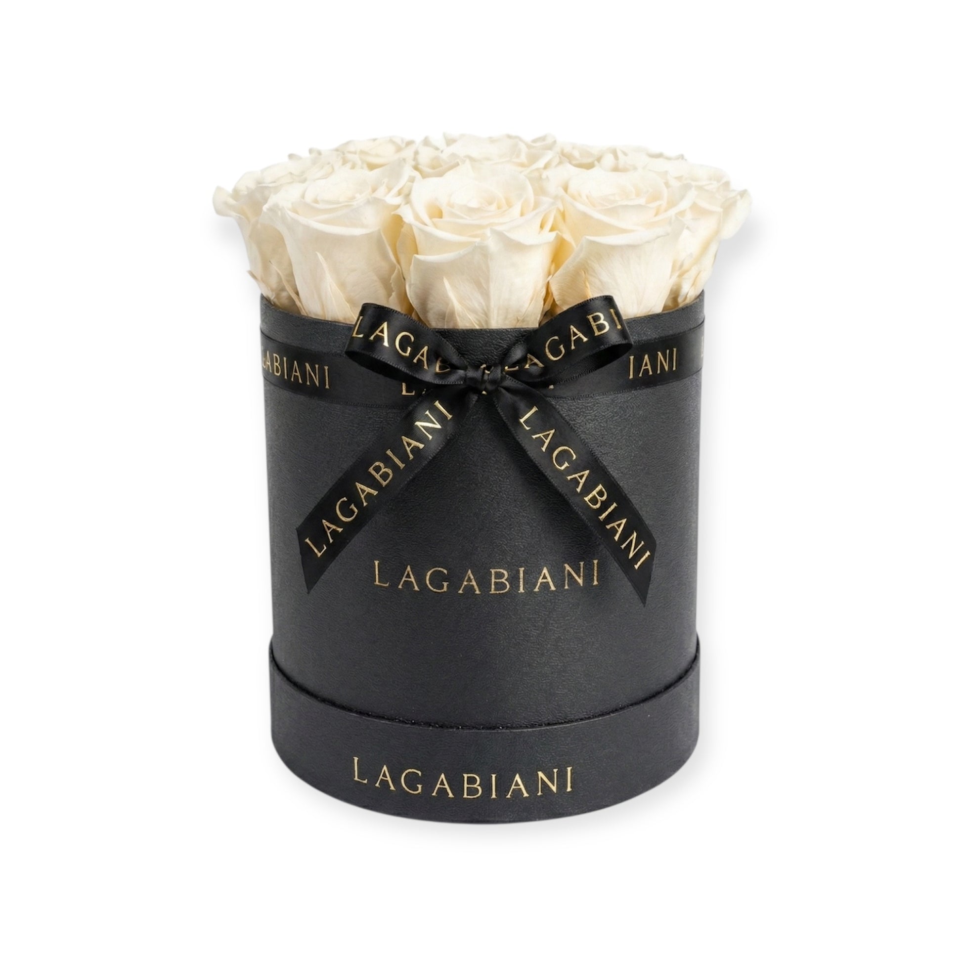 Preserved red roses in luxury round box – 9-11 stems | Lagabiani Miami