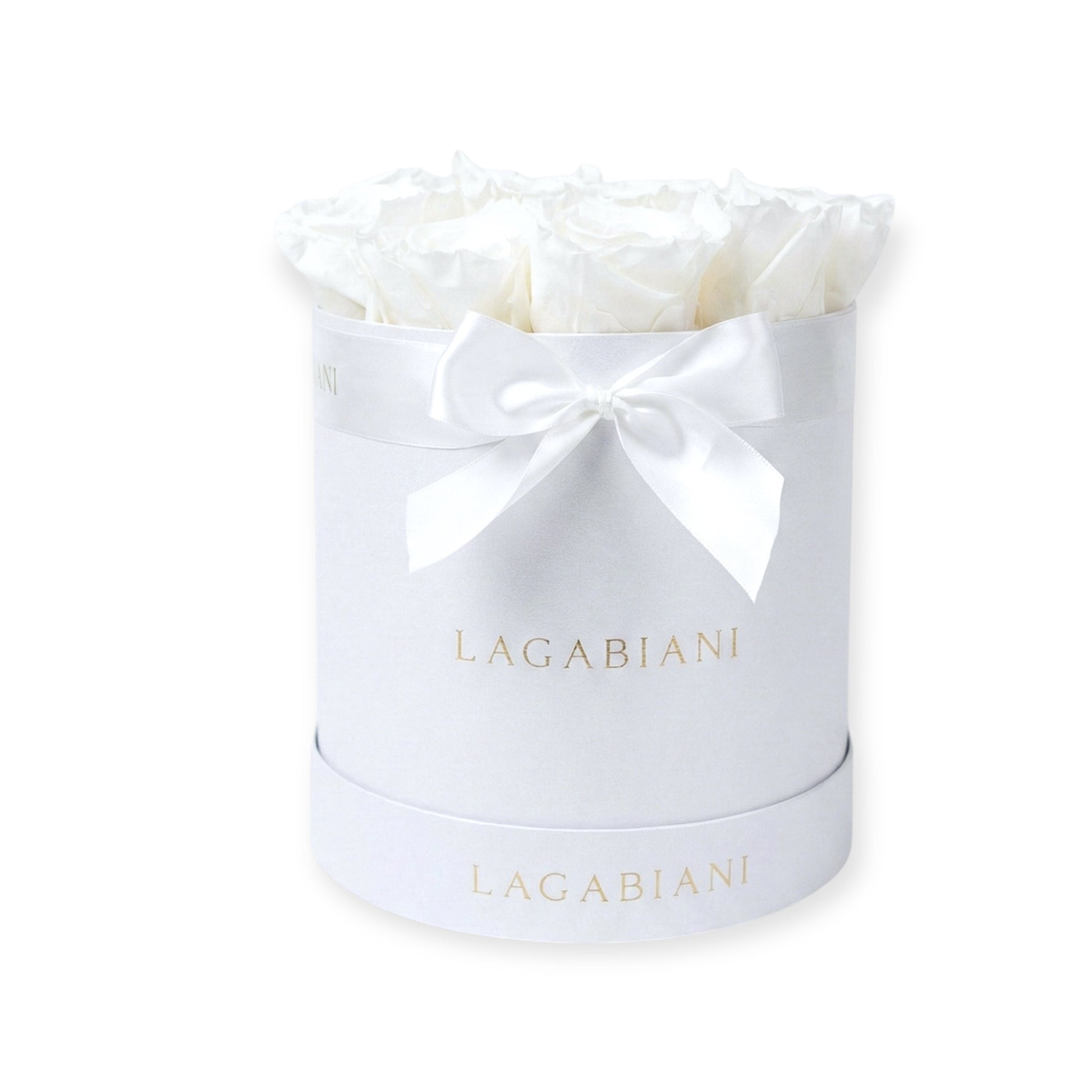 Preserved rose round box side view – real flowers no maintenance | Lagabiani